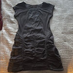 Black Sheath Mini Dress with Cap Sleeves Crew Neck